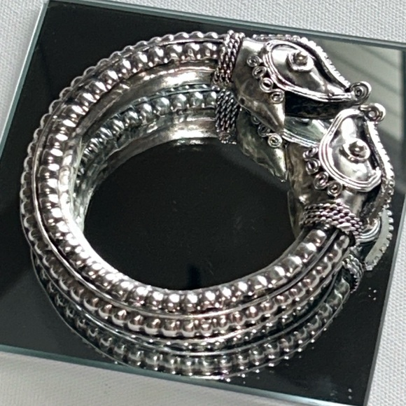 Jewelry - Grand exaggerate big handmade double dragon heads Miao silver bracelet cuff